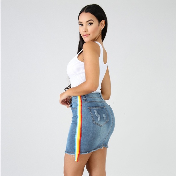 Rainbow Stripe Denim Mini Skirt - Picture 3 of 6